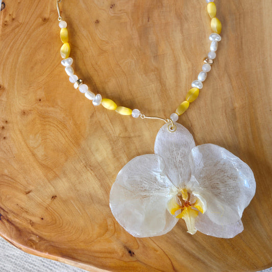 Golden Orchid – Real Flower Statement Necklace